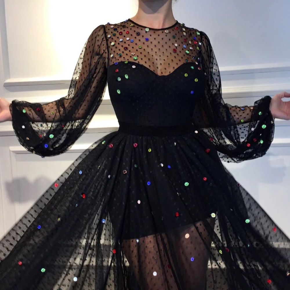 Matoshi Boutique Gem Embellishment Tulle Black Gown Tag Attached